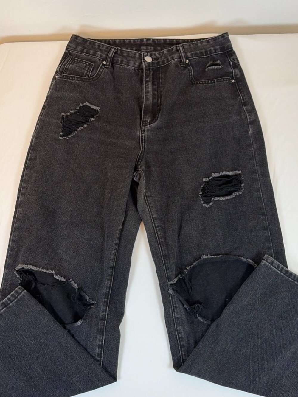 Shein Distressed Straight Leg Jeans Women's L Black